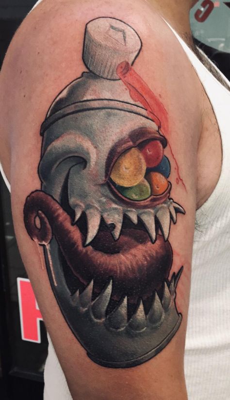 Spray Can Tattoo, Can Tattoo, Monster Spray, Trending Tattoos, Spray Can, Portrait Tattoo, Las Vegas, Graffiti, Cover Up