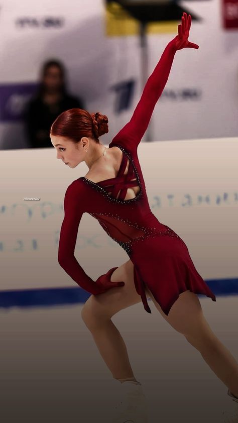 Alexandra Trusova Wallpaper, Figure Skating Wallpaper, Skating Wallpaper, Aleksandra Trusova, Sasha Trusova, Skating Aesthetic, Alexandra Trusova, Wallpaper Red, Figure Skating Dresses