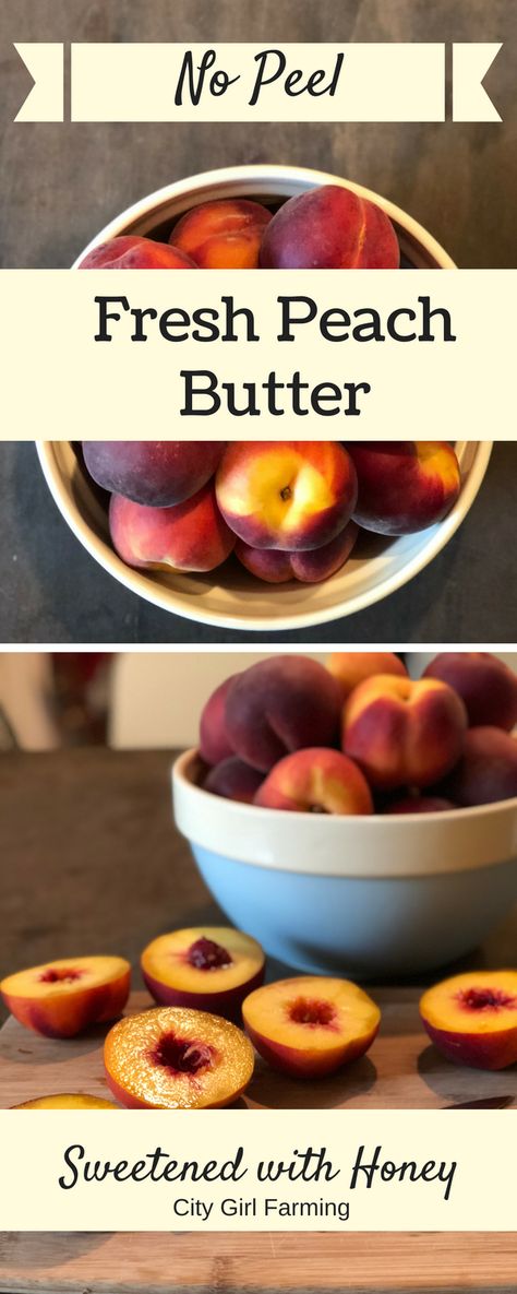 Have you wanted to try making fruit butter but thought it seemed too hard or didn't want to deal with all that peeling? You're in luck. This simple no-peel fresh peach butter is easy to make and tasty! And the best part? You don't have to PEEL anything! I made mine with honey to sweeten and cinnamon and ginger to spice it up, but you can personalize it completely to your own tastes. #peachbutter #homecanning #nopeelpeachbutter #canningseason #canbassador#washintonstonefruitgrowers Canned Peach Butter, Peach Marmalade Recipe, Peeling Peaches Easy, Homemade Peach Jam Without Pectin, Peach Preserves Recipe Easy No Pectin, Peach Freezer Jam No Pectin, Fruit Butter, Peach Butter, How To Peel Peaches