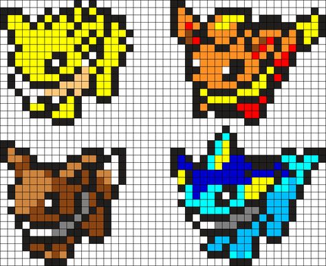 Eevee Evolutions Gen 1 Perler Bead Pattern / Bead Sprite Eevee Perler Bead Patterns, Pokemon Sprites Pixel Art, Pokemon Perler Bead Patterns, Grille Pixel Art, Bead Pokemon, Pixel Pokemon, Image Pixel Art, Pokemon Perler, Pokemon Cross Stitch