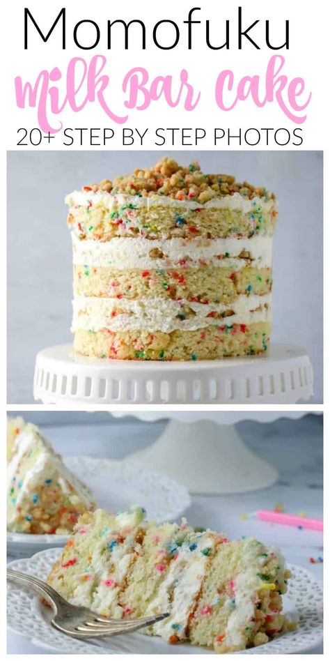 Crunchy Cake, Momofuku Cake, Momofuku Recipes, Milk Bar Cake, Milk Bar Recipes, Milk Bar Birthday Cake, Pops Recipes, Cake With Sprinkles, Momofuku Milk Bar