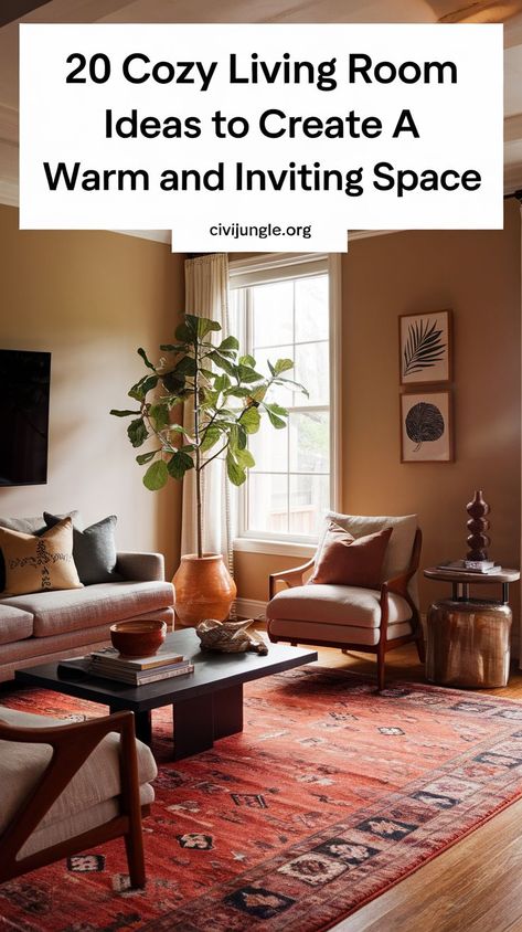 Transform your living room into a cozy haven with these 20 design ideas that focus on warmth and comfort. From soft textiles and layered rugs to warm lighting and plush seating, these ideas will help you create a relaxing and inviting space. Layered Rug Ideas, Hygge Living Room Inspiration, Room With Character, Layered Rug, Cozy Sitting Room, Hygge Living Room, Cozy Living Room Ideas, Hygge Living, Rug Ideas