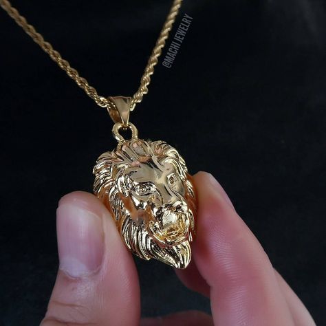 "Lion head pendant gold chain" Lion Pendant Men, Lion Gold Pendant For Men, Lion Pendant Gold, Lion Head Necklace, Necklace Gold Chain, Lion Pendant, Edgy Jewelry, Head Necklace, Real Jewelry