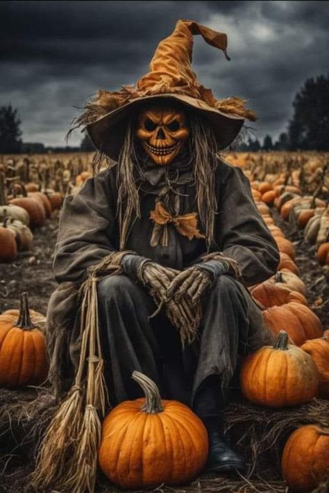 Scary Jack O Lantern Scarecrow. Pumpkin carving ideas. Scary Halloween. Jeepers Creepers. Corn maze. Haunted trail. Haunted house character ideas. Children of the corn. Scary farmer. Pumpkin patch. The great pumpkin. Spooky Halloween Pictures, Horror Vintage, Halloween Kunst, Pumpkin Mask, Lantern Ideas, Halloween Silhouettes, Halloween Artwork, Halloween Scene, Halloween Illustration