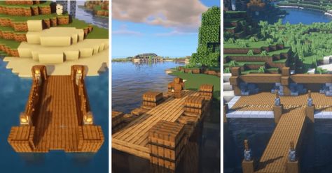 Minecraft Lawn Ideas, Minecraft Building Ideas Fishing Dock, Mc Fishing Dock, Minecraft Jetty, Small Dock Minecraft, Fishing Dock Minecraft Ideas, Dock Ideas Minecraft, Minecraft Pier Ideas, Minecraft Boat Dock