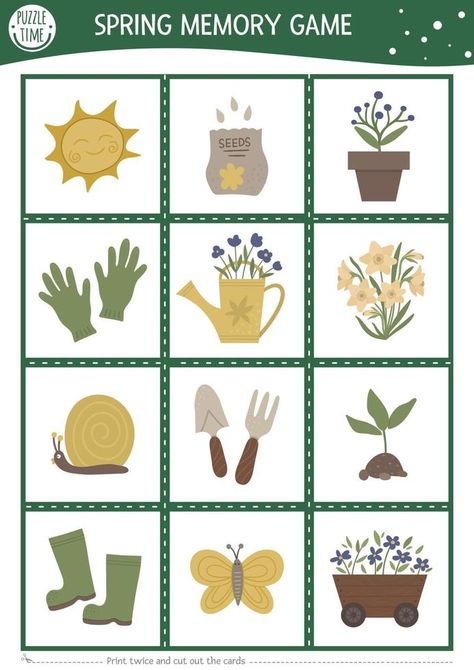 Spring Memory Game, Cute Tools, Game Worksheet, Worksheet For Kids, Kids Worksheets Printables, Garden Games, Card Simple, Flip Cards, Matching Activity