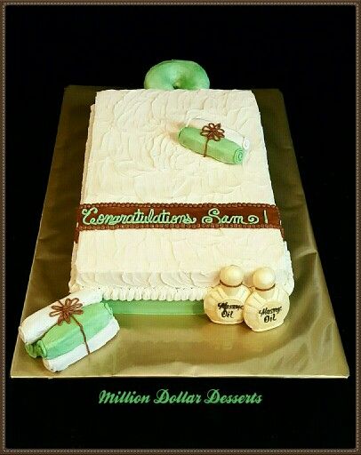 Massage Table Cake #Million Dollar Desserts Massage Therapy Graduation Party, Spa Cookies, Esthetician School, Food Decorating, Massage Business, Food Plan, Diy Cake Topper, 3d Cakes, Massage Table