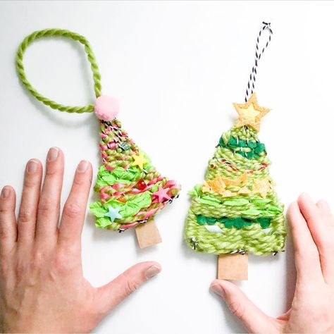 Emily 👩🏻, Mom of 2 👦🏼👶🏻 on Instagram: “WOVEN CHRISTMAS TREE ORNAMENTS 🎄✨ Today on the blog I’m sharing my process for making these Christmas tree weavings! I built my own weaving…” Christmas Tree Weaving, Woven Christmas Decorations, Grade 2 Christmas Crafts, Woven Christmas Ornaments, Woven Ornaments, Tree Weaving, Christmas Weaving, Woven Christmas Tree, Christmas Tree Craft