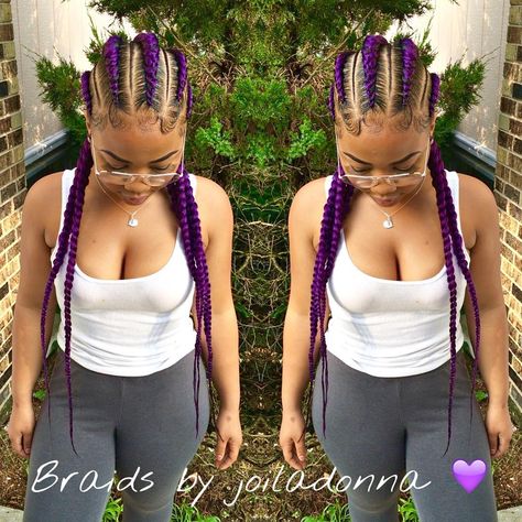 😈Joi Mays ♥️ on Instagram: “Ok last one y'all 💜 I think 😂😂😂🙄” Purple Cornrows Braids, Purple Cornrows, Orange Hair Color, Hair Color Inspiration, Scalp Braids, Hairstyle Videos, Purple Braids, Purple Pride, Ghana Braids