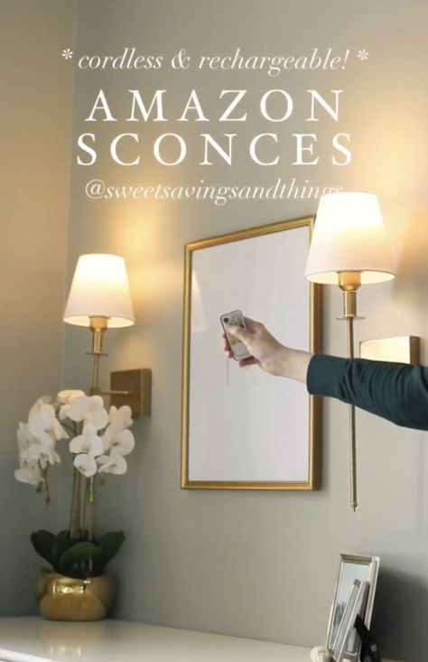 Sconces Living Room Tv, Amazon Lights, Sconces Next To Tv, Wall Sconces Living Room, Sconces Living Room, Teachers Lounge, Desk Area, Rechargeable Light, Amazon Home Decor