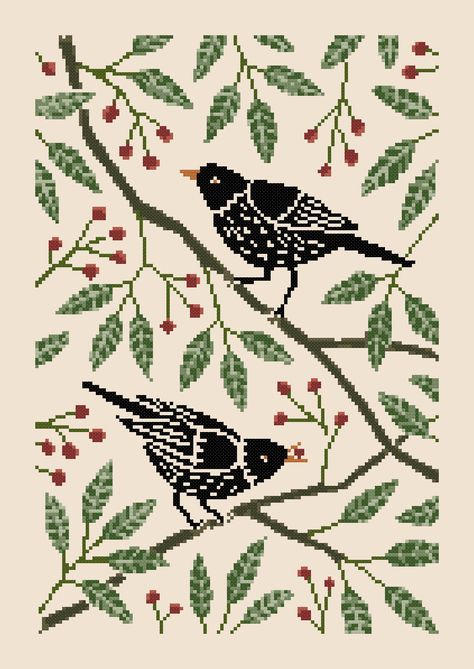 Original cross stitch pattern with two birds on branches. Black Thrush bird between branches.
The PDF file includes the colors summary and the pattern.

Grid Size: 140W x 198H
Design Area: 8,57" x 12,71" (120 x 178 stitches)
Count: 14

Colors:10 Antique Cross Stitch Patterns, Birds Cross Stitch Patterns, Cross Stitch Birds, Black Cross Stitch, Bird Cross Stitch Pattern, Cross Stitch Vintage, Bird Cross Stitch, Unique Cross Stitch, Cross Stitch Tutorial