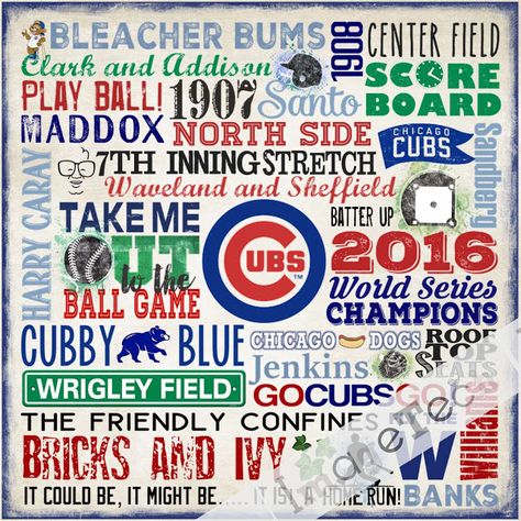 Image Tech Designs: GO CUBS GO! Word Art Typography, Chicago Dog, Go Cubs Go, Mini Easel, Cow Canvas, Wrigley Field, Bleachers, West Side, World Series