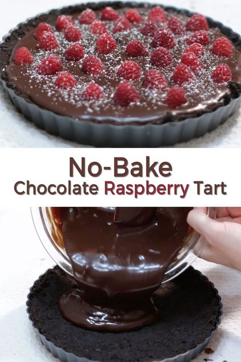 No Bake Tart Recipes, Raspberry Tart Recipe, Chocolate Raspberry Tart, Tart Chocolate, Chocolate And Raspberry Tart, Pastas Recipes, French Baking, Raspberry Tart, Chocolate Ganache Filling