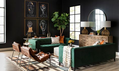 Moody Rooms, Green Sofa Living, Green Sofa Living Room, Moody Living Room, Green Living Room Decor, Pinterest Room, Dark Living Rooms, Room Green, Bedrooms Ideas