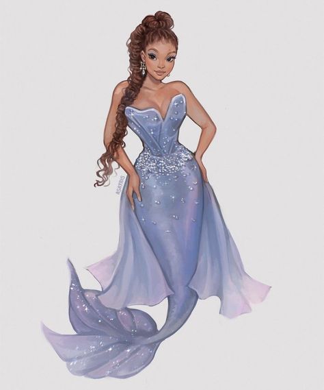 Asayris Art, ศิลปะ Sugar Skull, Little Mermaid Live Action, Image Princesse Disney, Disney Illustration, Celebrity Costumes, Ariel Dress, Halle Bailey, Disney Artwork