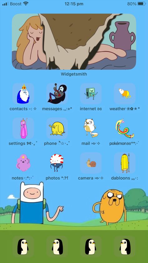 Adventure Time Iphone Theme, Adventure Time Themed Phone, Adventure Time Homescreen Layout, Adventure Time Phone Theme, Adventure Time Homescreen, Adventure Time Phone Wallpaper, Adventure Time Widget, Adventure Time Wallpaper Iphone, Cinnamon Roll Wallpaper