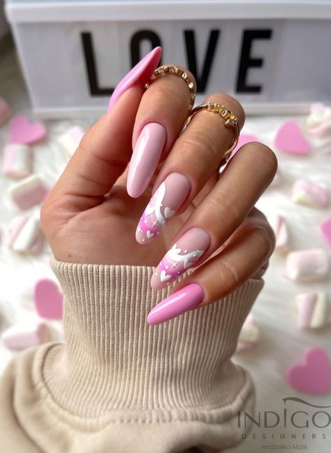 Thailand Nails, Purple Glitter Nails, Cute Pink Nails, Wow Nails, Elegant Nail Art, Pink Nail Art, Blush Nails, Almond Nails Designs, Heart Nails