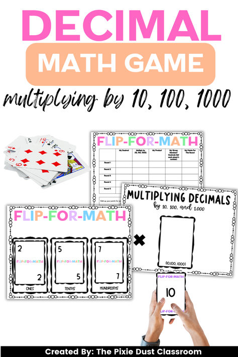 Make teaching multiplying decimals by 10, 100, and 1,000 fun with this engaging math game! Are your fifth grade students learning all about multiplying decimals by multiples of ten in math? This math game is an engaging way to practice multiplication of decimals beyond a simple worksheet. Flip-for-Math is a low-prep, easy to use math game, and this version is perfect for your multiplying decimals by multiples of ten lesson! Multiplying Decimals By 10 100 1000, Multiplication Decimals, Multiplication Of Decimals, Decimal Math Games, Multiplying Decimals, Math 5, Fifth Grade Math, Fractions Decimals, Math About Me