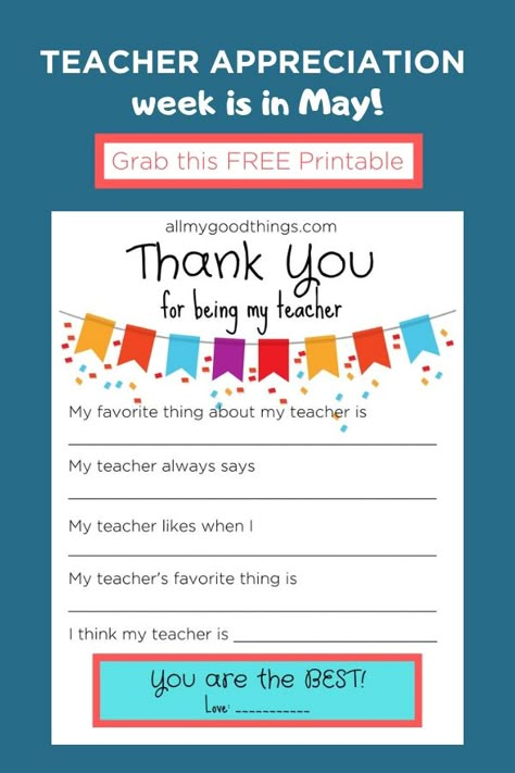 Teacher Appreciation Week is in the month of May. Click Download this FREE printable and have your children answer this cute thank you questionnaire. #teacherappreciation #printable #thankyou Teacher Appreciation Week Free Printable, Teacher Appreciation Letter, Free Teacher Appreciation Printables, All About My Teacher, Teacher Questionnaire, About My Teacher, Appreciation Letter, Teacher Appreciation Printables, Appreciation Printable