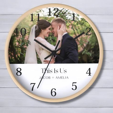 💖Custom "This Is Us" Wall Clock. This Silent Wall Clock indoor wall decor piece creating a personalized environment. Personalize with Names, Established Date and Photo. Custom Base and Hand Color Options Available. 🌸Please check out our shop link in bio above for more details! 🛒https://speciallikes.etsy.com🛍 #etsy #smallbusiness #usa #marriage #engaged #anniversary #wood #housewarming #wedding #weddinggift #thespeciallikesstore #follow #love #husband #happilyeverafter #married #marriedlife... Photography Gifts, Married Life, Happily Ever After, Hand Coloring, Decorative Pieces, House Warming, Color Options, Link In Bio, Wall Clock