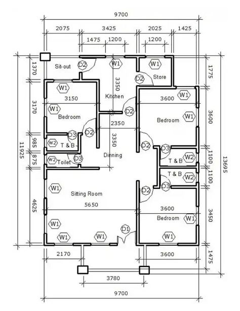 Small House Design Floor Plan, Smart House Plans, 10 Marla House Plan, Four Bedroom House Plans, Hotel Floor Plan, Two Story House Design, Bungalow Floor Plans, Bungalow Style House Plans, Hotel Floor