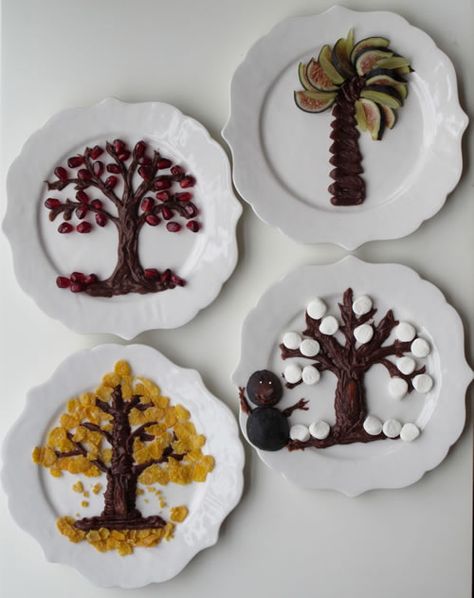 Cutest Tu B'Shevat idea ever. Make edible trees using traditional dried fruits and chocolate. Stunning! And so fun for the kids. Must do this for #TuB'Shevat (aka the Jewish #ArborDay). Chocolate Tree, Jewish Crafts, Fruit Plates, Kid Friendly Crafts, Edible Crafts, Fruit Decorations, Jewish Recipes, Jewish Holiday, Jewish Holidays