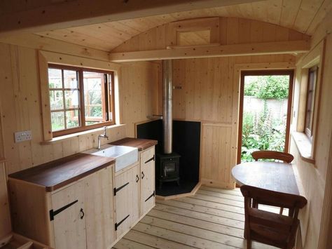 Tiny Cabin Living, Shepherds Huts, Shepherd Hut, Shepherd Huts, Off Grid Tiny House, Hut House, Shed Interior, Interior Minimal, Vintage Camper Remodel