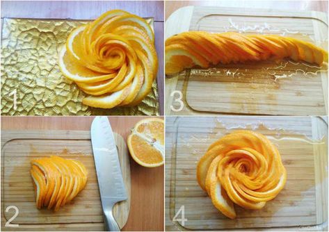 Orange Rose ( How to...) Deco Fruit, Edible Roses, Cut Orange, Orange Cut, Art And Creativity, Rose Tutorial, Orange Roses, Orange Slices, Have A Good Day