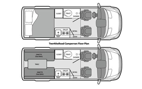 The Two4theRoad floorplan. Small Van Life, Ford Transit Camper Conversion, Sprinter Van Camper, Van Conversion Layout, Small Camper Vans, Ducato Camper, Custom Camper Vans, Kombi Motorhome, Ford Transit Camper