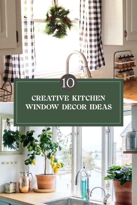 Are you looking to spruce up your kitchen window? Discover 10 brilliant ideas to help you decorate your kitchen window in style! From fresh plants and creative curtains to handy window shelf designs, these ideas will add charm to your cooking space. Whether you love a cozy farmhouse look or a clean, modern vibe, you'll find inspiration to make your kitchen feel more inviting. Perfect for small or large spaces, these decorating tips will bring your kitchen to life. Click now to jazz up your kitchen window! Shelf Under Kitchen Window, Kitchen Window Decor Over Sink Farmhouse, Lace Kitchen Curtains Above Sink, No Curtain Window Ideas, Kitchen Sink Window Curtain Ideas, Window Pane Decor Ideas, Curtains For Large Kitchen Window, Front Window Decor Ideas, Kitchen Window Sink Ideas