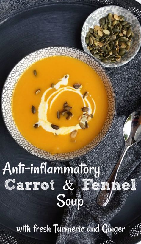 Anti-inflammatory Carrot & Fennel Soup - Pin Me \o/ Carrot And Fennel Soup, Postpartum Recipes, Histamine Foods, Low Histamine Foods, Histamine Diet, Fennel Soup, Postpartum Healing, Low Oxalate, Snacks Under 100 Calories