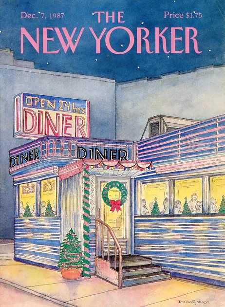 December 7, 1987 - Iris Van Rynbach New Yorker December, Diner Poster, Christmas Diner, New Yorker Cover, The New Yorker Magazine, New Yorker Magazine, 동화 삽화, New Yorker Covers, Christmas Cover