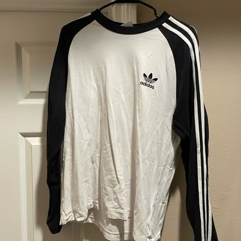 Mens adidas long sleeve shirt size L black/white Adidas Long Sleeve Shirt, Adidas Long Sleeve, Clothes School, Mens Adidas, Fashion School, Adidas Shirt, My Dream Wardrobe, School Fashion, Vintage Clothes