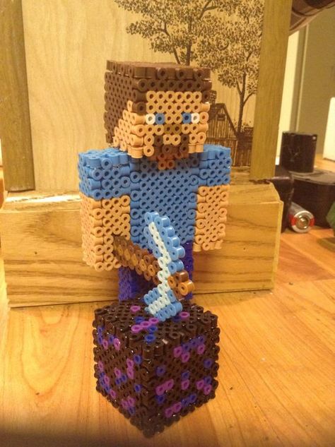 Minecraft Beads, Perler Creations, Minecraft Steve, 3d Perler Bead, Minecraft Things, Minecraft Birthday, Diy Perler Beads, Perler Bead Ideas, Minecraft Party