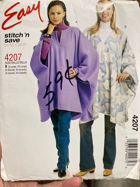 Pancho Pattern, Fleece Sewing Patterns, Poncho Sewing Pattern, Poncho Pattern Sewing, Fleece Projects, Fleece Poncho, Womens Poncho, Plus Size Patterns, Sewing Fleece