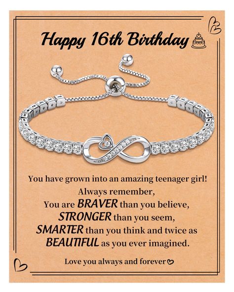 PRICES MAY VARY. 16th birthday gifts for girls: To my 16-year-old girl: "Sixteen is a beautiful milestone, embrace every change, experience, challenge, and moment of joy coming your way." Teen girl gifts trendy stuff, bracelets for teen girls, sweet 16 gifts for girls Sweet 16 gifts for girls: The bracelet is made of stainless steel silver plated. Sweet 16 gifts for teen girls. Birthday gifts for women, teen girl birthday gifts, birthday gifts idea, cool gifts for 16 year old girls. Cool gifts f Sweet 16 Gifts For Girls 16th Birthday, Sweet 16 Gift Ideas, 21st Birthday Gifts For Her, 16th Birthday Gifts For Girls, Teen Girl Birthday Gifts, 16 Gifts, Infinity Bracelets, Teen Gifts, Gifts For Women Birthday