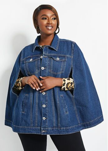 Denim Cape Jacket, Indigo Denim Cape Jacket, Denim Cape Jacket Outfit, Cape Jacket Outfit, Unconventional Dress, Denim Poncho, Plus Size Capsule Wardrobe, Plus Size Trendy, Trendy Plus Size Fashion, Elegant Jacket