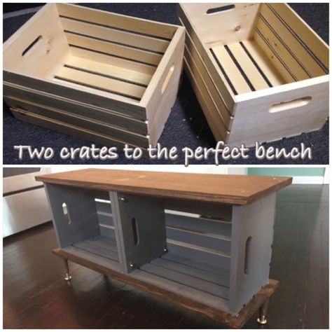 Cube Organizer Bench Diy, Wooden Crate Furniture, Crate Projects, Crate Bench, Crate Crafts, Crate Bookshelf, Crate Furniture Diy, Diy Storage Bench, Crate Ideas