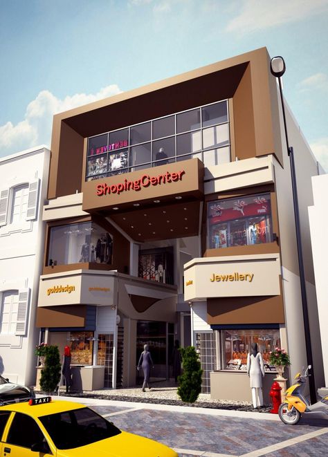 Small Shopping Mall Design, 3 Storey Commercial Building Design, Small Commercial Building Elevation, Mall Ideas, Commercial Building Plans, Business House, Shopping Mall Design, Building Design Plan, Commercial Design Exterior