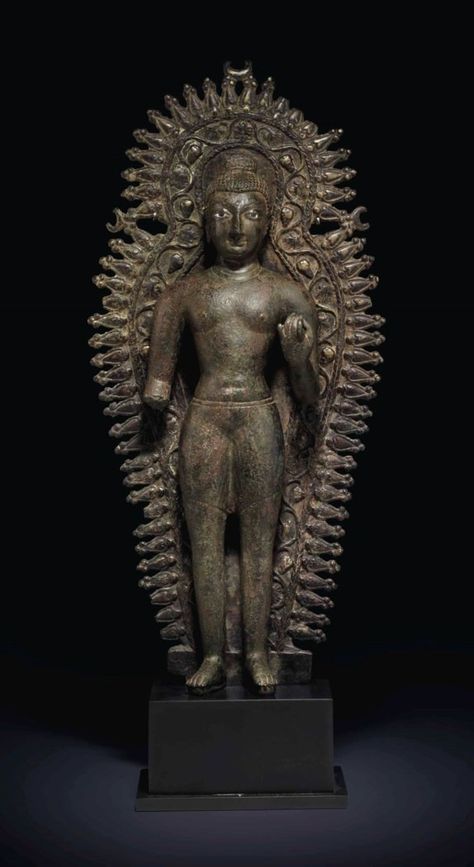 A highly important and rare silver-inlaid bronze figure of the youthful Buddha, GANDHARA OR KASHMIR, CIRCA 7TH CENTURY | Christie's Painting Of Buddha, Southeast Asian Art, Indian Courts, Buddha Figures, Southeast Asian Arts, Historical Moments, Brass Statues, Southeast Asian, Art Institute Of Chicago