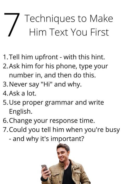 Here are 7 techniques to make him text you first - and why it's important. To get all the techniques right, please consider read my entire article. //techniques to make him text you first// //how to make him text me// //how to make him text you// //how to make him text me first// //how to make him text you first// //make him text me first// //make him text you first// #textingtipsforwomen #makehimtextyou #makehimtextme Text Me First, Chi Rho, Me First, Text Me, Text You, Relationship Tips, Say Hi, The Things, You Changed