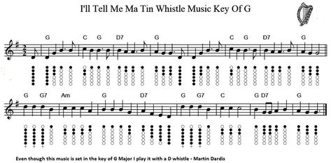 "I'll Tell Me Ma" tin whistle music Cc Tin Whistle Printables, Tin Whistle Christmas Songs, Tin Whistle Tabs Songs Easy, Flute Fingering Chart, Tin Whistle Sheet Music Key Of D, Irish Flute, Bagpipe Music, Irish Folk Songs, Easy Guitar Chords