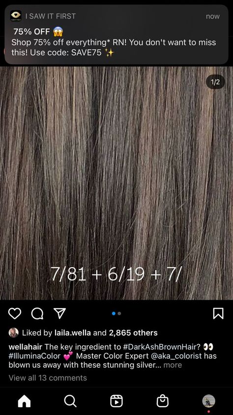 One Tone Hair Color Ash Brown, Wella Illumina Color Formulas, Wella Formulas Brown, Wella Brown Color Formulas, Wella Illumina Color Chart, Wella Ash Brown Formula, Wella Ash Brown, Ash Brown Hair Formula, Ash Brown Formula