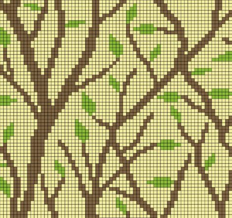 Crochet Tapestry Pattern, Tapestry Flower, Tapestry Pattern, Crochet Tree, Pixel Crochet, Graph Design, Tapestry Crochet Patterns, Crochet Leaves, Tapestry Bag