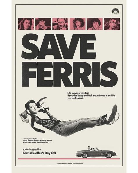 Concepción Studios on Instagram: "‘Ferris Bueller’s Day Off’ is the final design for our John Hughes tribute print series, ‘Hughes and Maturation’. The pre-order for this series has begun! Link in bio." Save Ferris Poster, Ferris Buellers Day Off Bedroom, Movie Posters Black And White, Ferris Bueller Poster, Ferris Bueller's Day Off Poster, Ferris Buellers Day Off Aesthetic Poster, Ferris Buellers Day Off Movie Poster, Ferris Bueller’s Day Off Poster, Ferris Buellers Day Off Art Museum