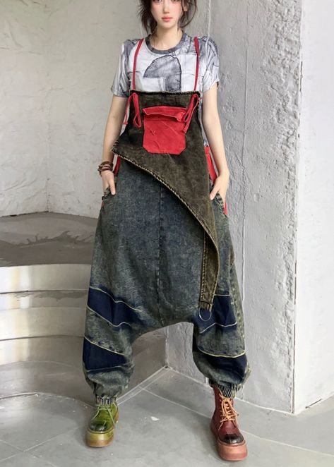 Archaeologist Aesthetic, Ropa Upcycling, Heart Print Dress, Jumpsuit Fall, Elevated Casual, Pocket Jumpsuit, Denim Jumper, Future Clothes, Patchwork Denim