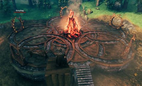 Valheim Decoration, Valheim Fireplace, Valheim Forge, Valheim Portal Hub, Valheim Village, Valheim Builds, Lakehouse Ideas, Viking House, Base Building