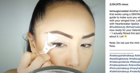 It's even easier than the tape hack. Floss Eyeliner Trick, Cat Eyeliner Makeup, Easy Cat Eye, Dental Floss Picks, Face Care Tips, Eyeliner Products, Eyeliner For Beginners, Cat Eyeliner, Perfect Eyeliner