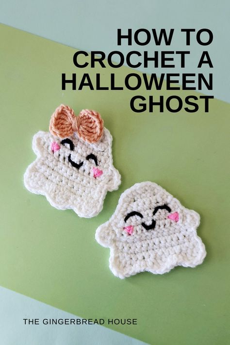 How to crochet a Halloween ghost or two to update your Halloween decor this year Crochet Ghost Applique, Fall Crochet Projects, Crochet Ghost, Halloween Applique, Crochet Applique Patterns Free, Crochet Embellishments, Fall Crochet Patterns, Easy Halloween Crafts, Halloween Crochet Patterns