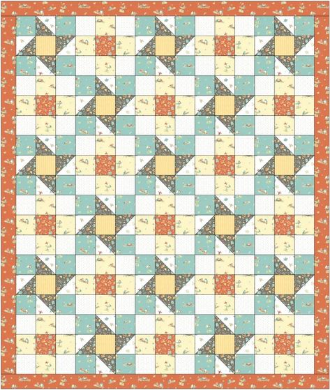 Introducing the Free Cottage Twirl Quilt Pattern 5 Yard Quilt Patterns Free, 3yard Quilts, Foundation Quilt Blocks, Free Quilt Patterns Printables, 3 Yard Quilts, Half Square Triangle Quilts Pattern, Triangle Quilt Pattern, Quilting Digest, Quick Quilts